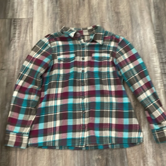 Patagonia Women Shirt Button Down Top Fjord Purple Blue Flannel Plaid Size 6 - Picture 2 of 6